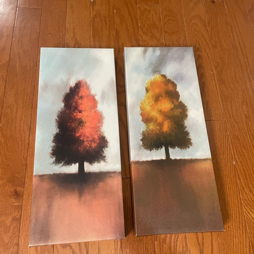 Small Canvas Painting of a trees Yellow And Red Bundle Of 2